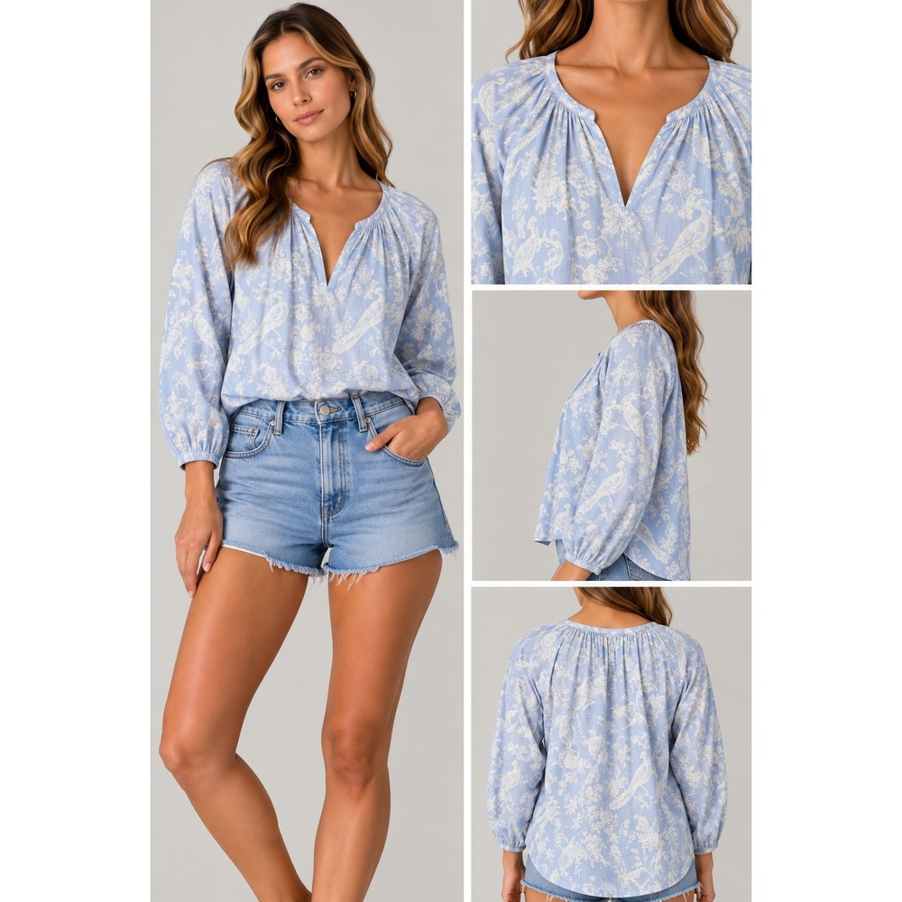 Roller Rabbit Vintage Toile Lucy Top Light Blue M NWT